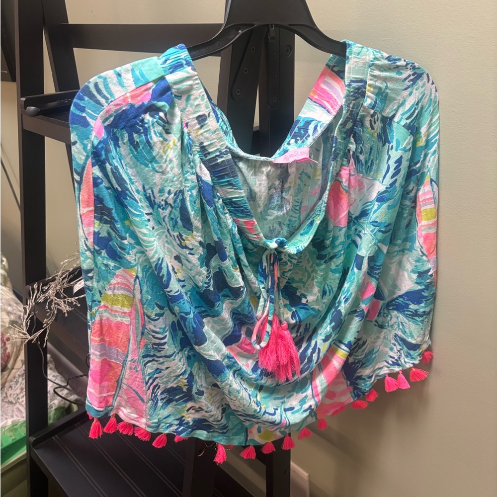 Lilly Pulitzer Blue and Pink Palma Hey Bay Bay skirt L